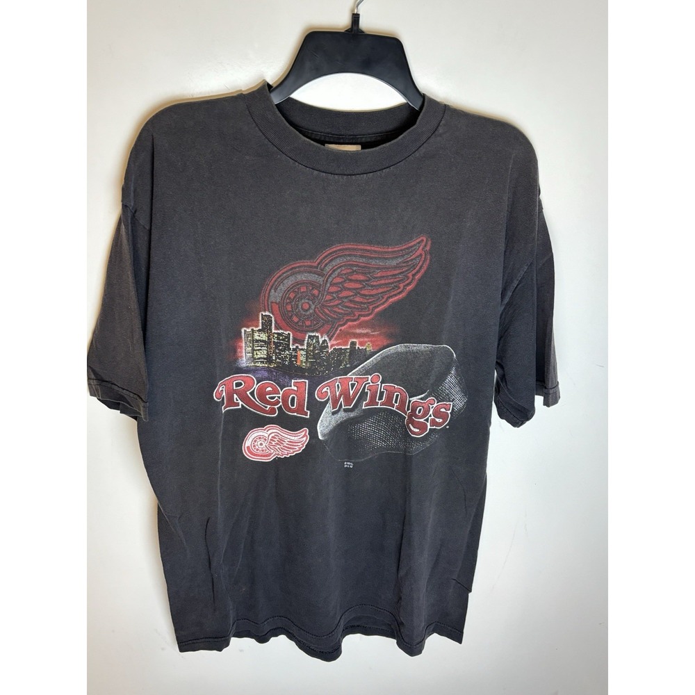 Vtg Detroit Red Wings T Shirt Mens LG City Logo Graphic Stanley Cup NHL SS 90s